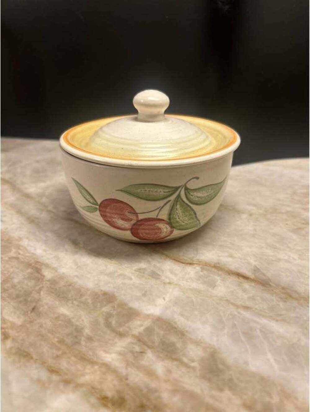 Vintage 1950s Franciscan Earthenware Fruit Pattern Lidded Sugar Bowl / Creamer